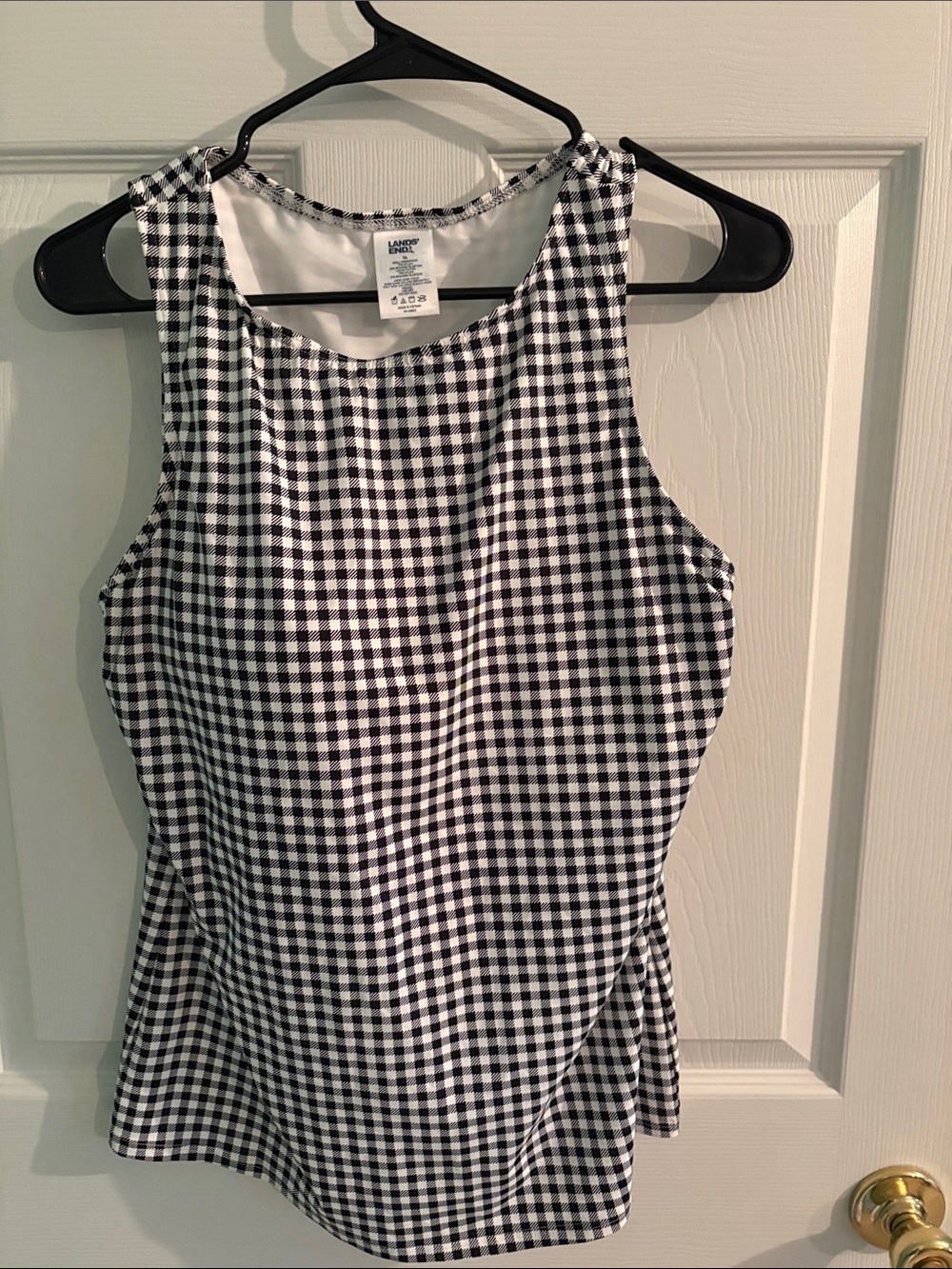Lands' End Black and White Gingham Women’s Swim Top
